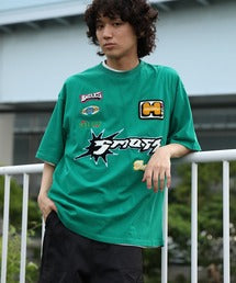 HOOK- アメカジ風ワッペン刺繍半袖TEE