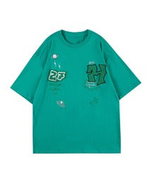 HOOK- アメカジ風ワッペン刺繍半袖TEE