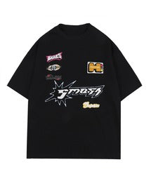 HOOK- アメカジ風ワッペン刺繍半袖TEE