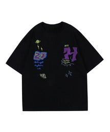 HOOK- アメカジ風ワッペン刺繍半袖TEE