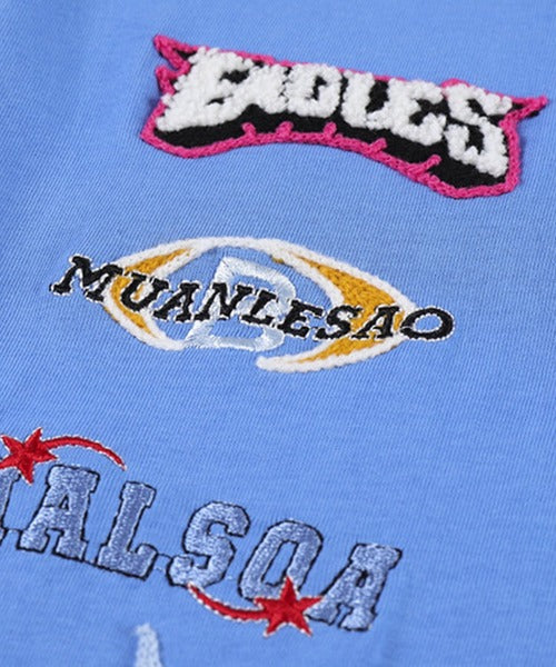 HOOK- アメカジ風ワッペン刺繍半袖TEE