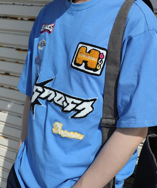 HOOK- アメカジ風ワッペン刺繍半袖TEE