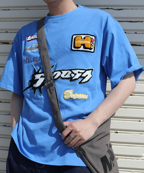 HOOK- アメカジ風ワッペン刺繍半袖TEE