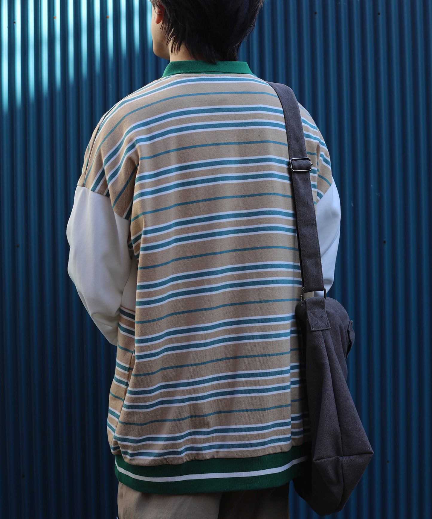 [HOOK -original-] American casual vintage style printed border switching polo collar sweatshirt