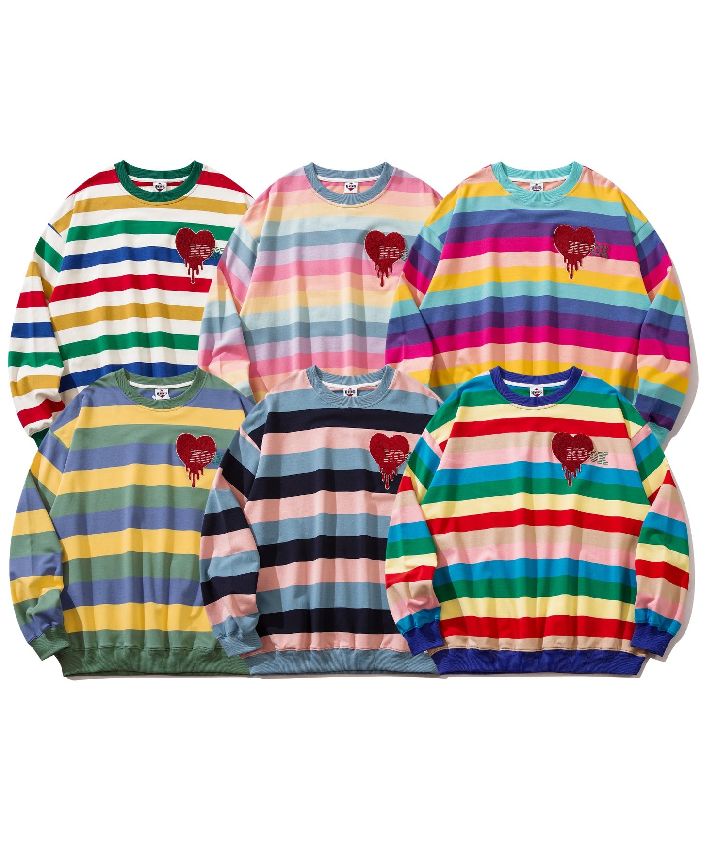 [HOOK -original-] Melting heart embroidery rainbow border ringer sweatshirt