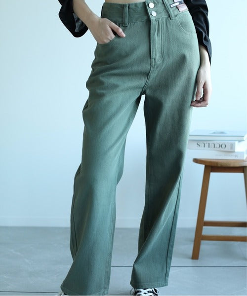 【Jasmine】２ボタンハイウエストストレートワイドデニムパンツ