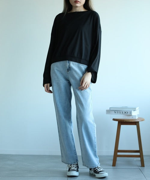 【Jasmine】２ボタンハイウエストストレートワイドデニムパンツ