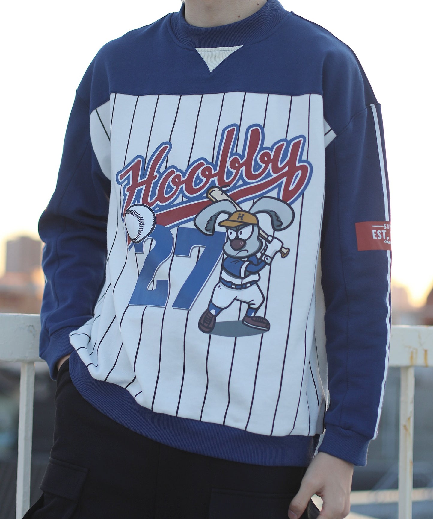 [HOOK -original-] American casual college style baseball print striped sweatshirt