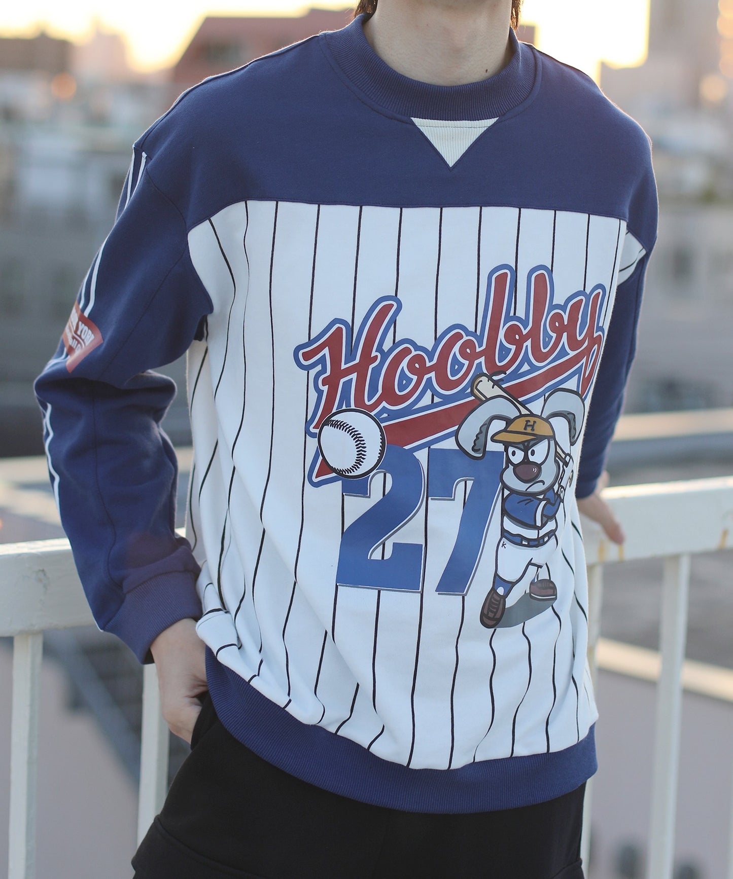 [HOOK -original-] American casual college style baseball print striped sweatshirt