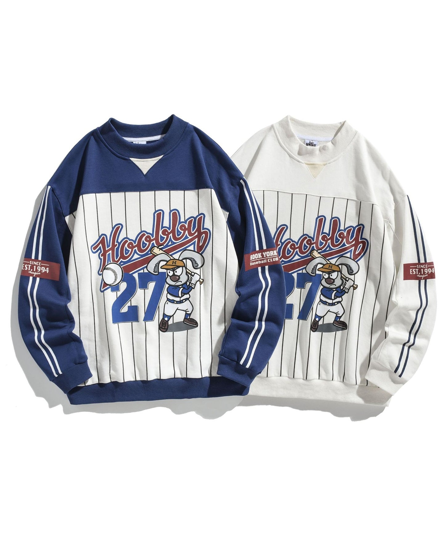 [HOOK -original-] American casual college style baseball print striped sweatshirt