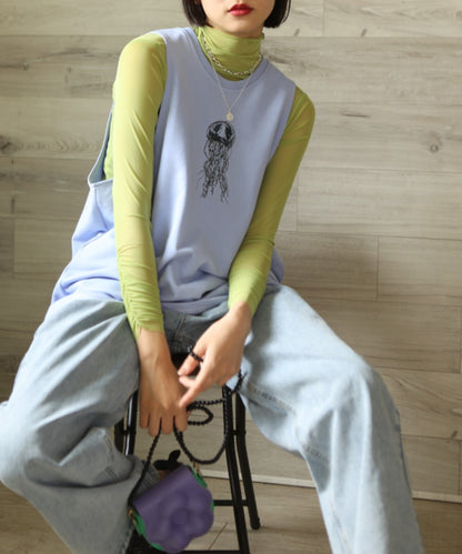 aimohaオリジナル蝶々クラゲ刺繍刺繍バックスリットカットソーベスト