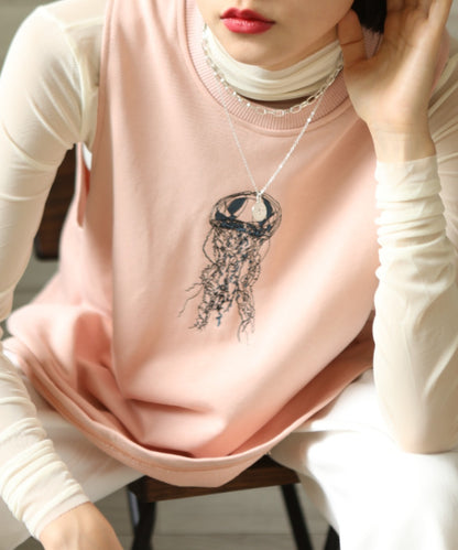 aimohaオリジナル蝶々クラゲ刺繍刺繍バックスリットカットソーベスト