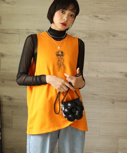 aimohaオリジナル蝶々クラゲ刺繍刺繍バックスリットカットソーベスト