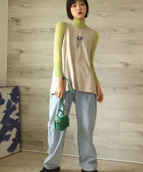 aimohaオリジナル蝶々クラゲ刺繍刺繍バックスリットカットソーベスト