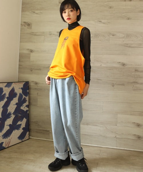 aimohaオリジナル蝶々クラゲ刺繍刺繍バックスリットカットソーベスト