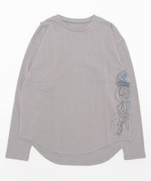 【genxder】ユニセックス　オリジナルクラゲプリント　蝶々刺繍　肩紐付き　ロングTシャツ