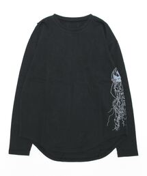 【genxder】ユニセックス　オリジナルクラゲプリント　蝶々刺繍　肩紐付き　ロングTシャツ