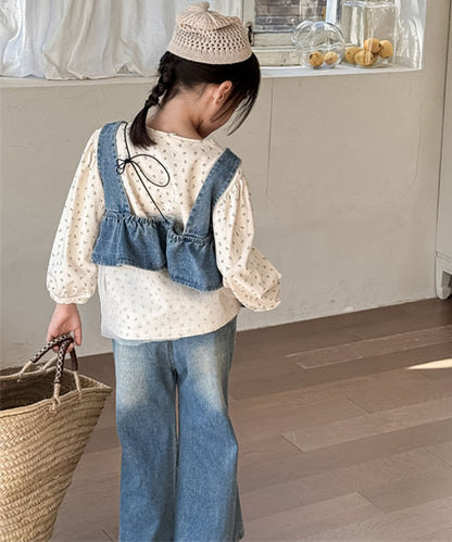 【aimoha-KIDS-】キッズ　デニムビスチェ＋セミフレアパンツ セットアップ