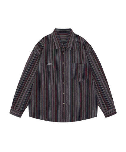 [HOOK] Vintage-style striped all-over pattern big shirt