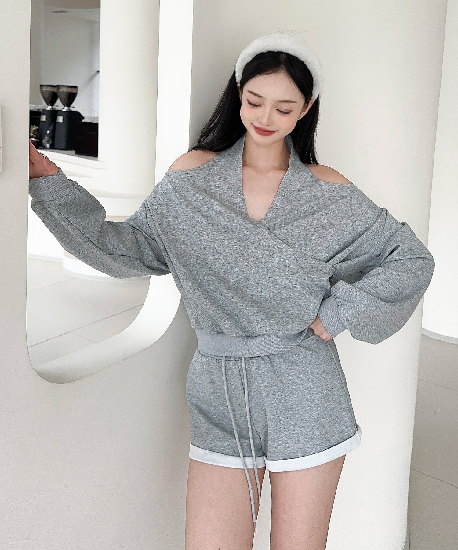 【Jasmine】肩見せスウェット+ウェットショートパンツ