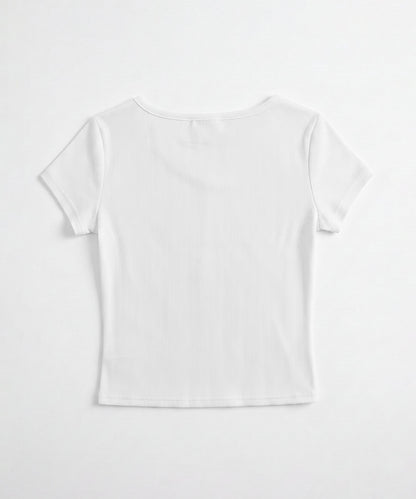 HOOK for girls 胸元デザイン × ハートスタッズプリント　クロップド 半袖 Tシャツ
