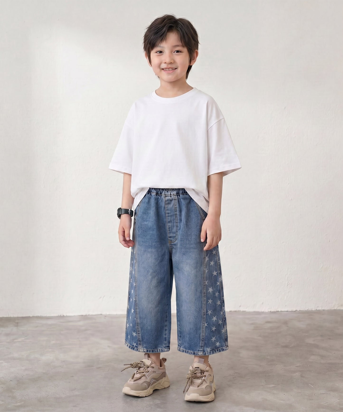 【aimoha-KIDS-】スタープリントデニムハーフパンツ
