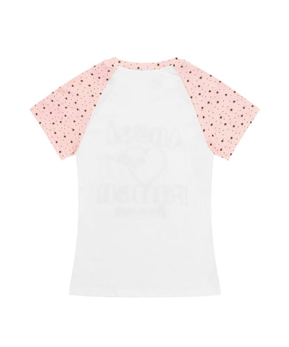 HOOK for girls　パッチ刺繍 ハートロゴ 星柄切替 ラグランTシャツ レディース Y2K ガーリー 半袖 カットソー