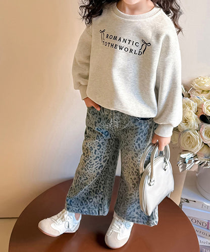 【aimoha-KIDS-】キッズ　ヒョウ柄ワイドデニムパンツ