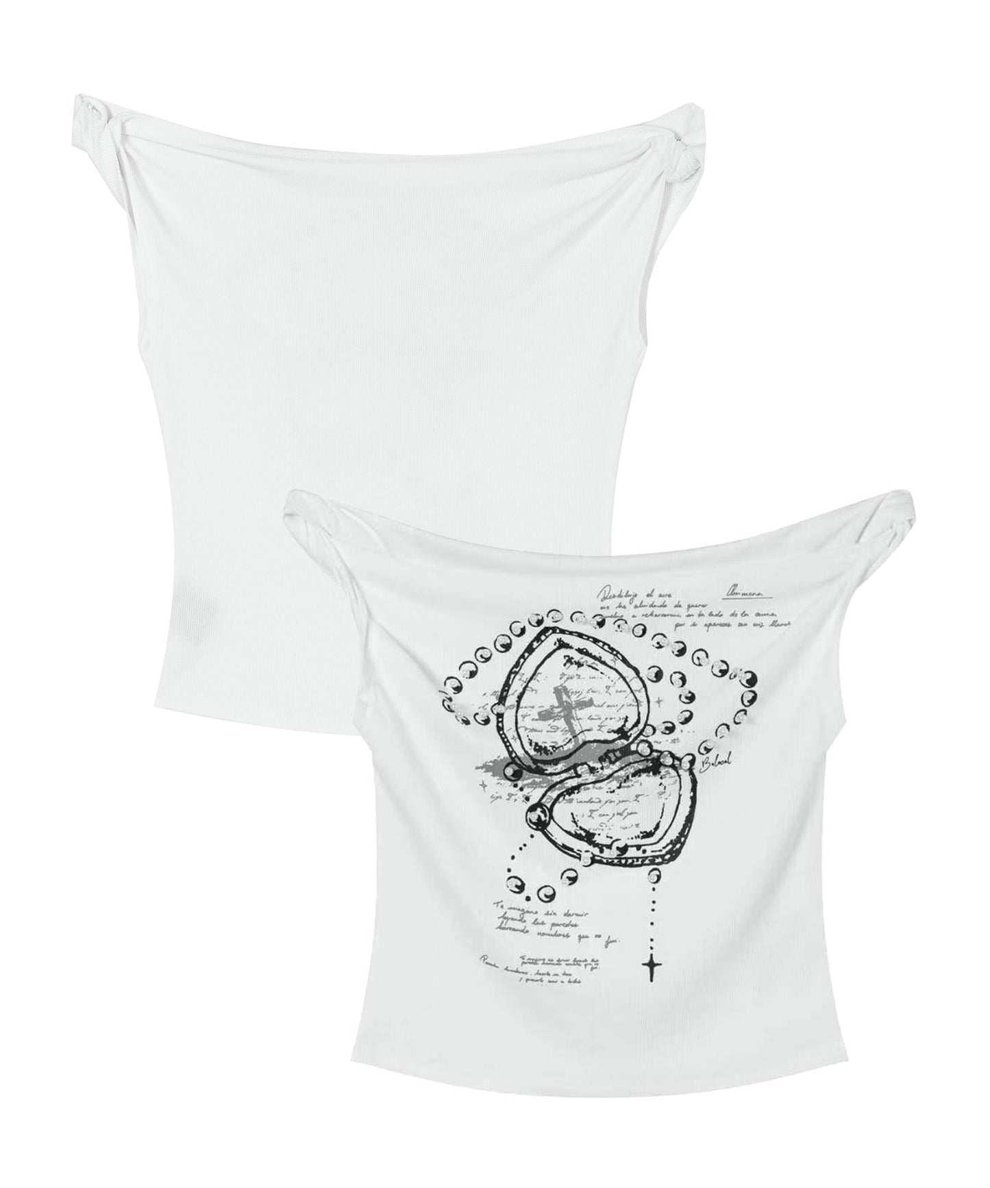 HOOK for girls クロス柄グラフィック オフショルダークロップドTシャツ