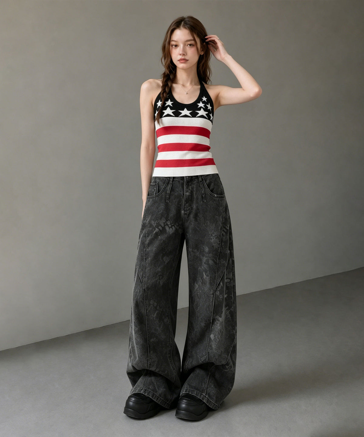 HOOK for girls スター＆ストライプ × ホルターネック フィットタンク (SS)