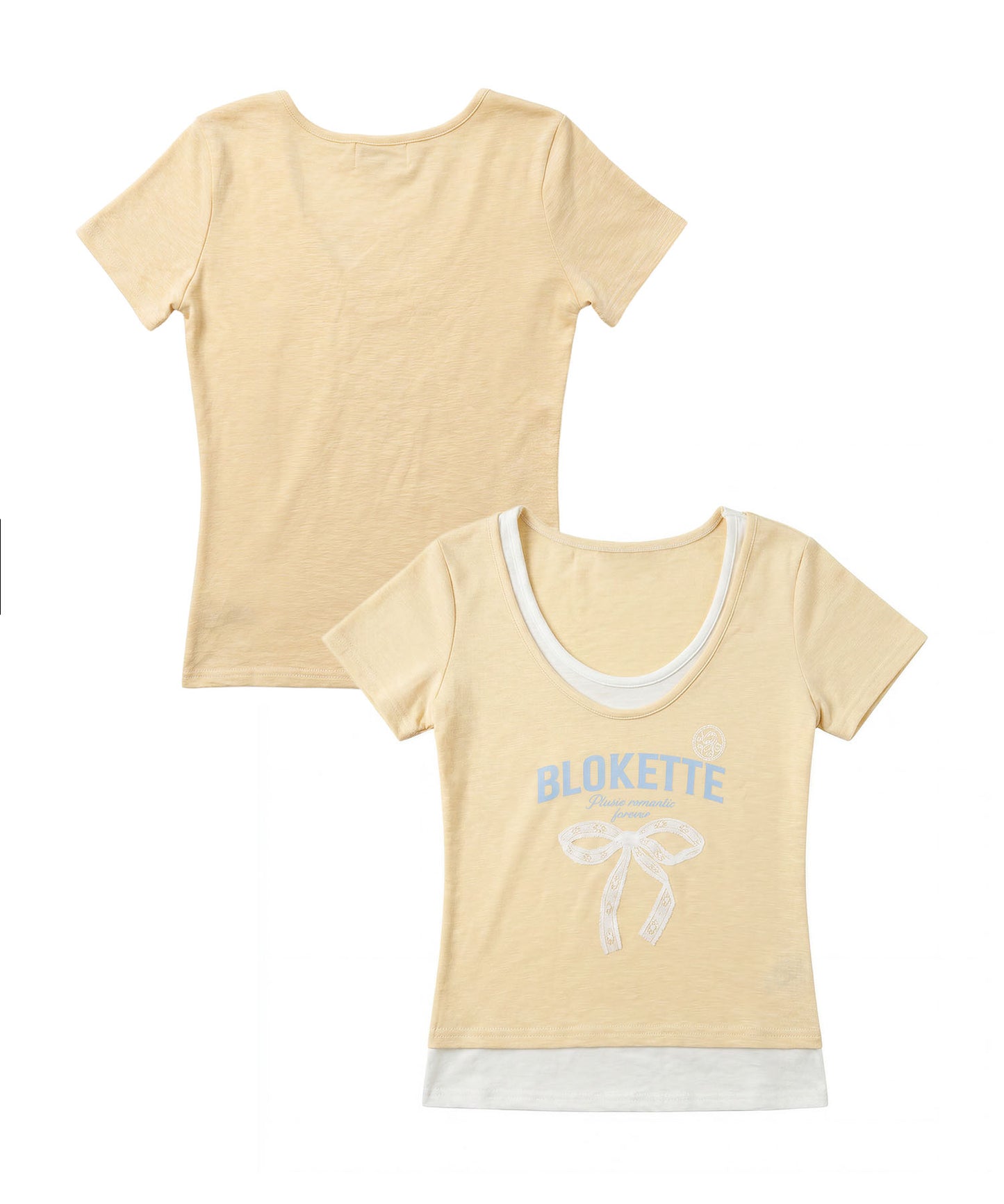 HOOK for girls　リボンロゴプリント レイヤード風UネックTシャツ