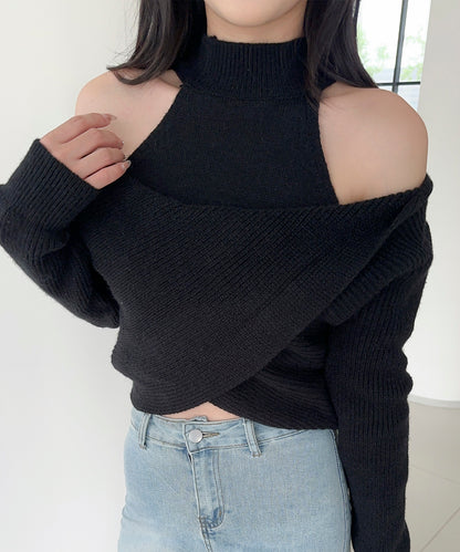 【Jasmine】ハイネック肩見せニットプルオーバー