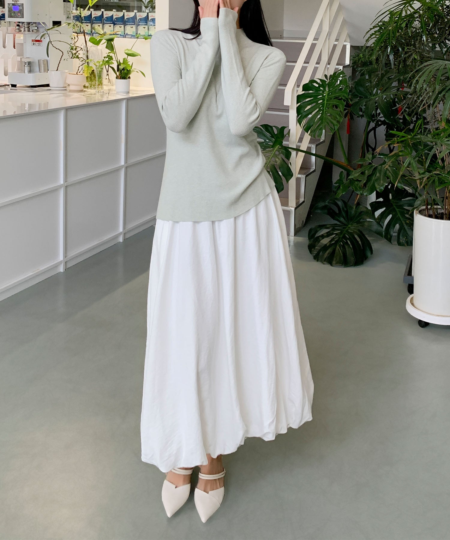 aimoha/無地モックネックニットソートップス