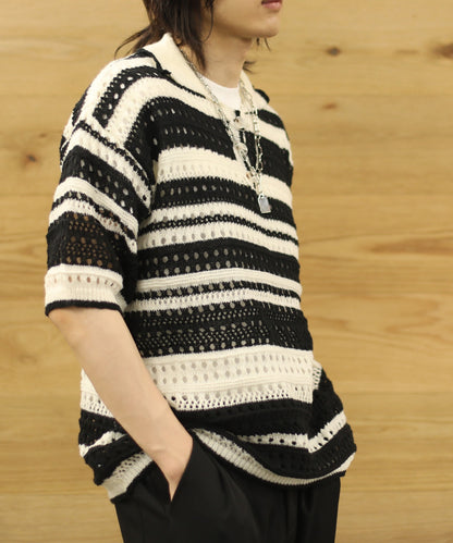 [aimoha Men's] Border pattern knit short sleeve