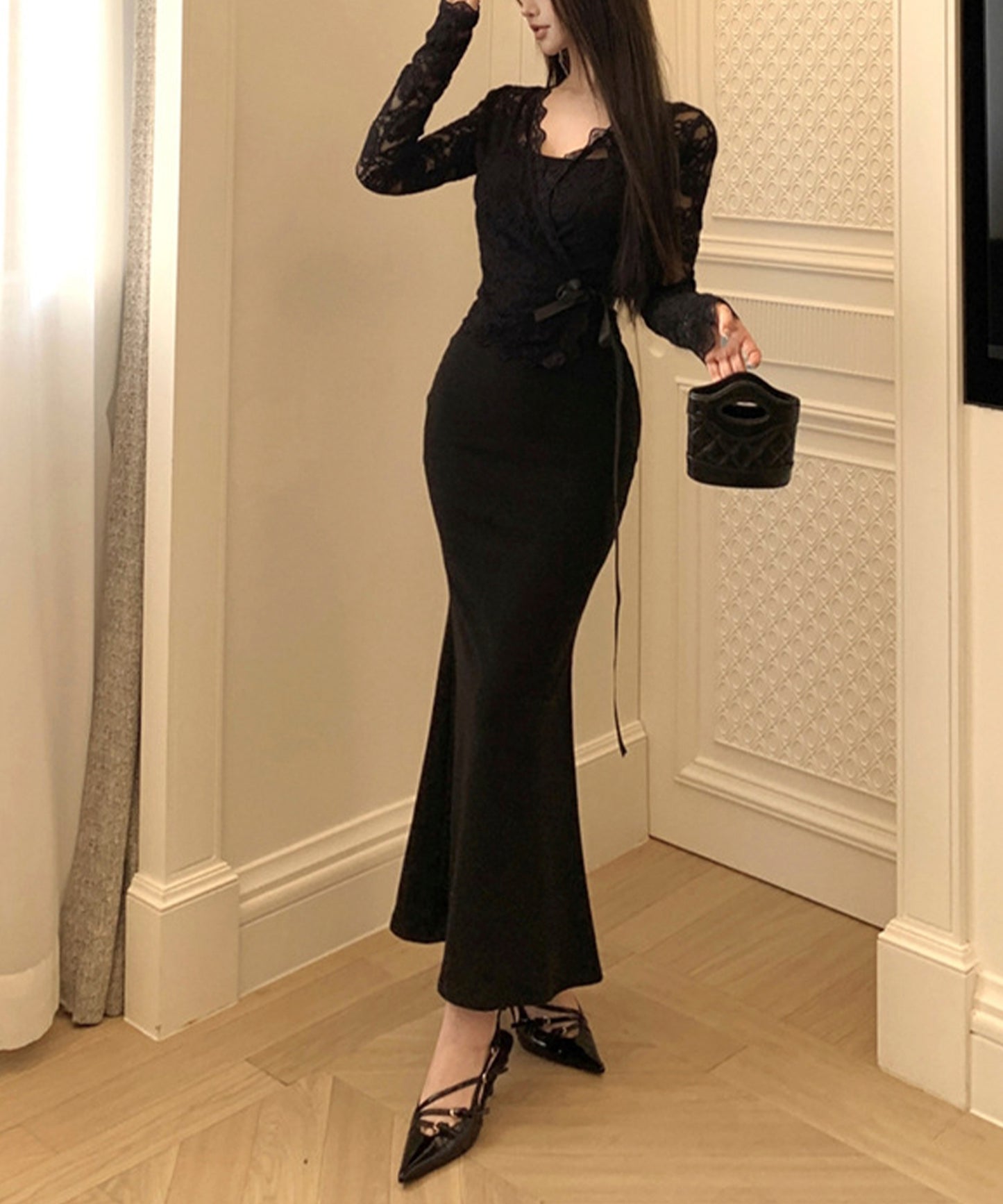 【Jasmine】シアーレーストップス＋スウェットキャミワンピース