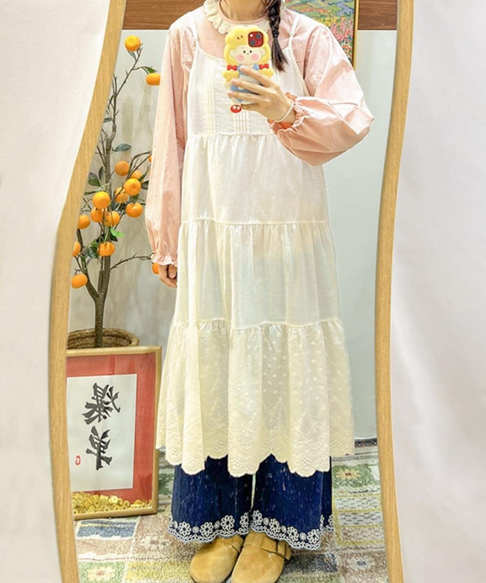 【新品】REMOON コットンレースティアードワンピース　オフホワイト レースティアードコットンキャミワンピース – 《公式》moremore