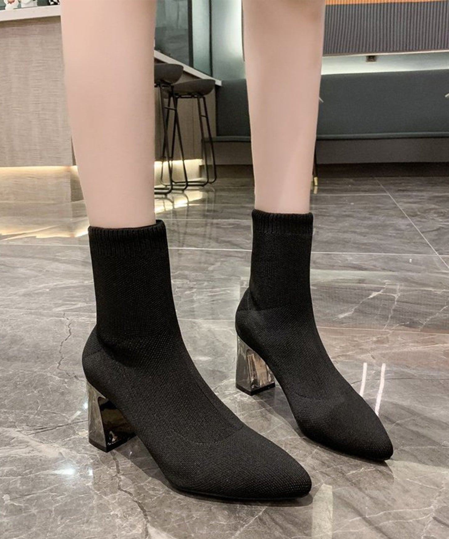 【Jasmine】メッシュ風ショートソックスブーツ