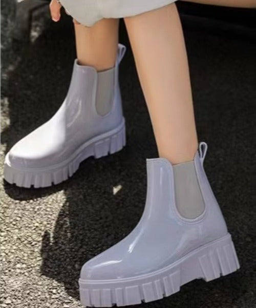 厚底ショートレインブーツ