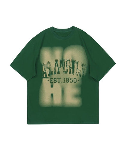 【HOOK】古着風フロントプリントビッグTEE