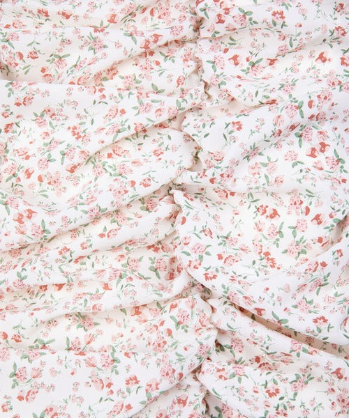 【Jasmine】スタンドカラー半袖パワショル花柄半袖ワンピース