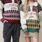 [HOOK -original-] Old clothes style retro rabbit embroidery color scheme argyle pattern polo collar knit