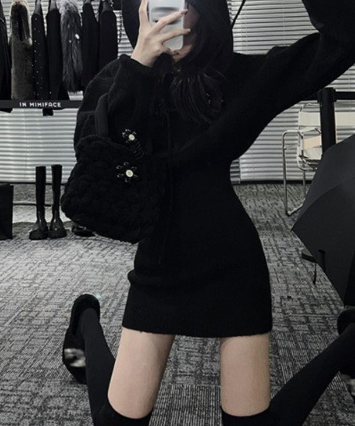 Jasmine】ハイウエストニットワンピース フード付き – 《公式  