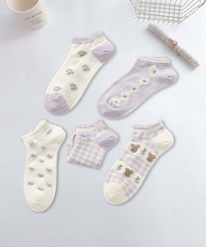 【MOSOX】ガーリーデザインレーヨン混アンクルソックス 5足セット (SS)