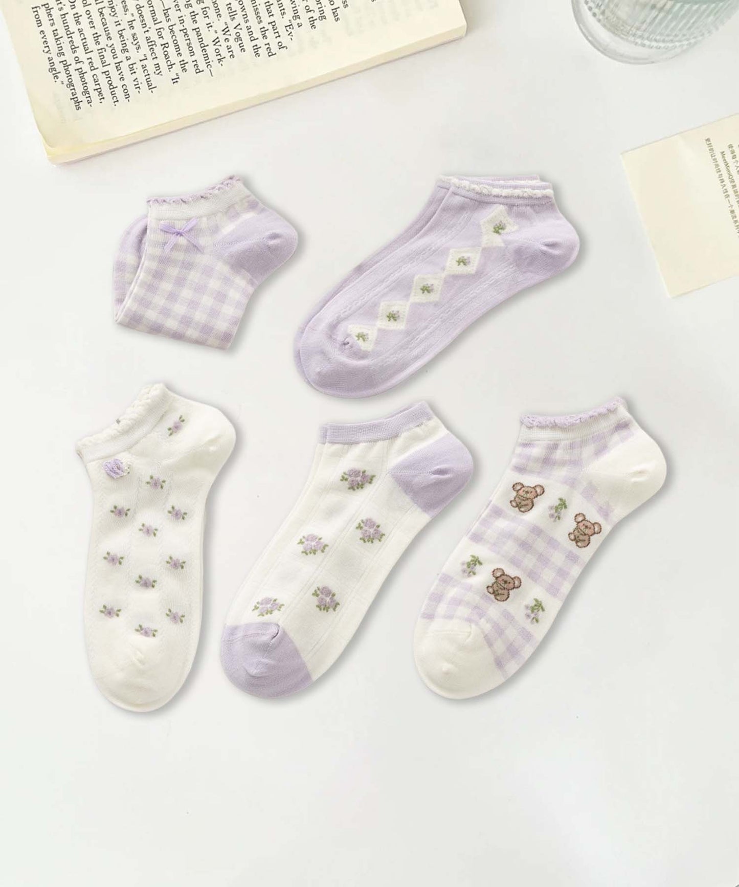 【MOSOX】ガーリーデザインレーヨン混アンクルソックス 5足セット (SS)