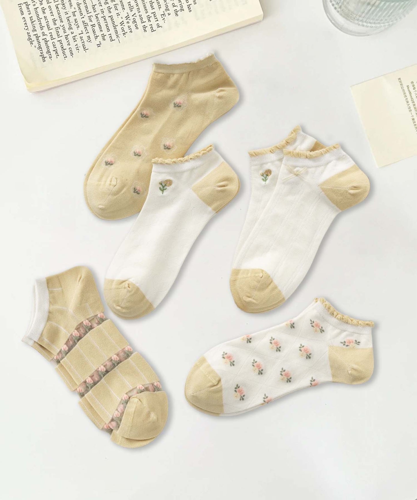【MOSOX】ガーリーデザインレーヨン混アンクルソックス 5足セット (SS)