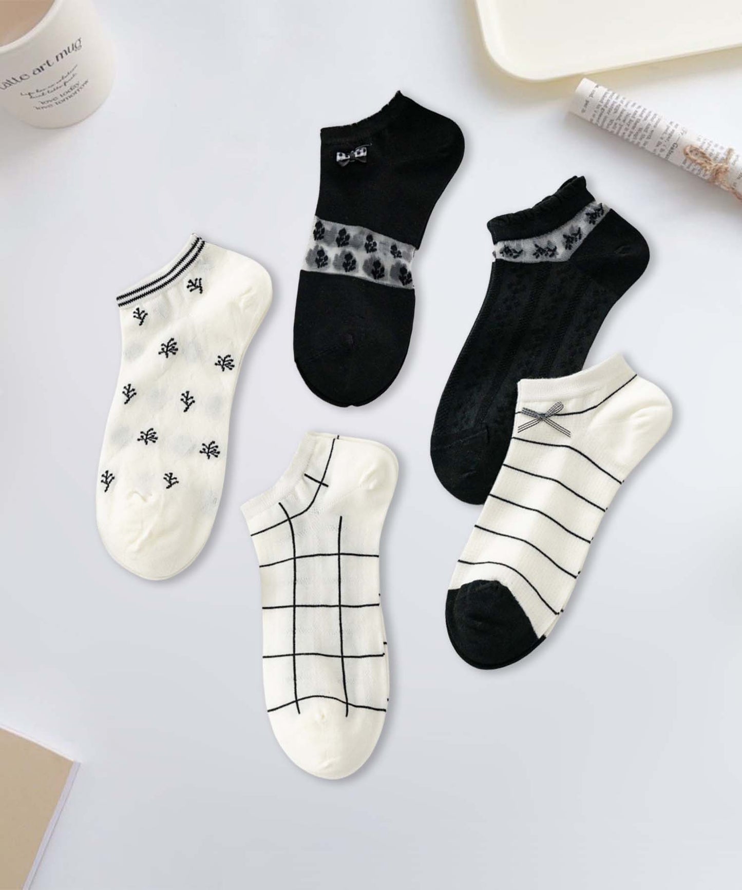 【MOSOX】ガーリーデザインレーヨン混アンクルソックス 5足セット (SS)