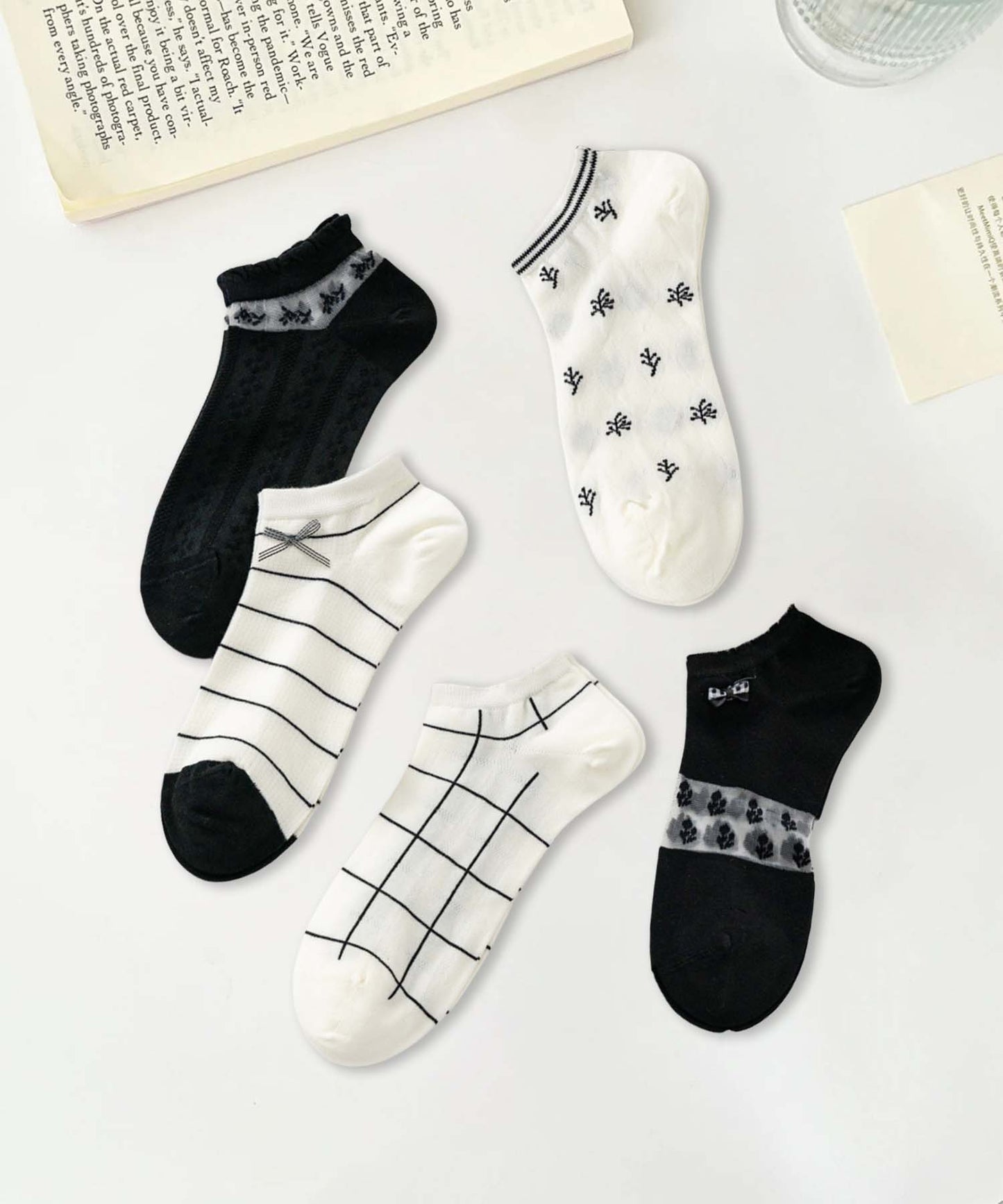 【MOSOX】ガーリーデザインレーヨン混アンクルソックス 5足セット (SS)