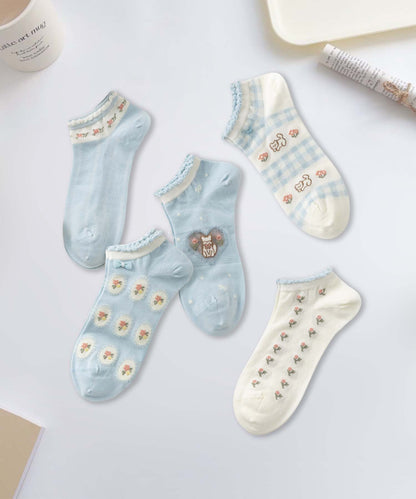 【MOSOX】ガーリーデザインレーヨン混アンクルソックス 5足セット (SS)