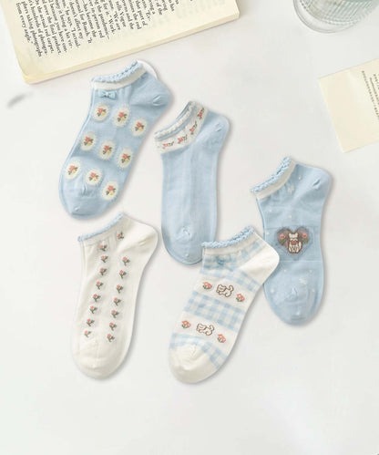 【MOSOX】ガーリーデザインレーヨン混アンクルソックス 5足セット (SS)
