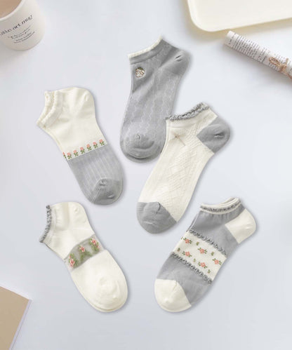 【MOSOX】ガーリーデザインレーヨン混アンクルソックス 5足セット (SS)